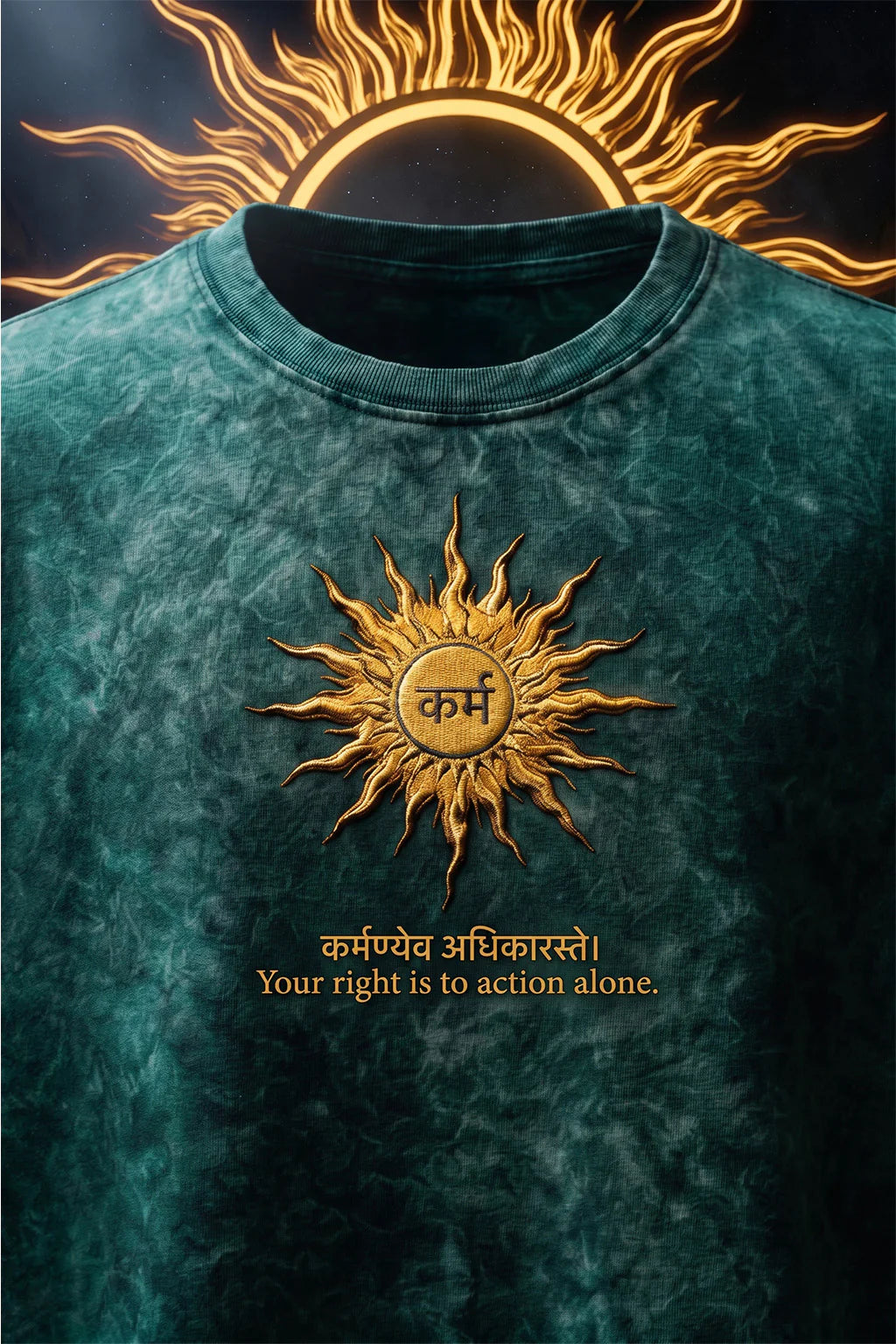 कर्म Green Acid Washed Printed Exclusive T-shirt Epic Collection