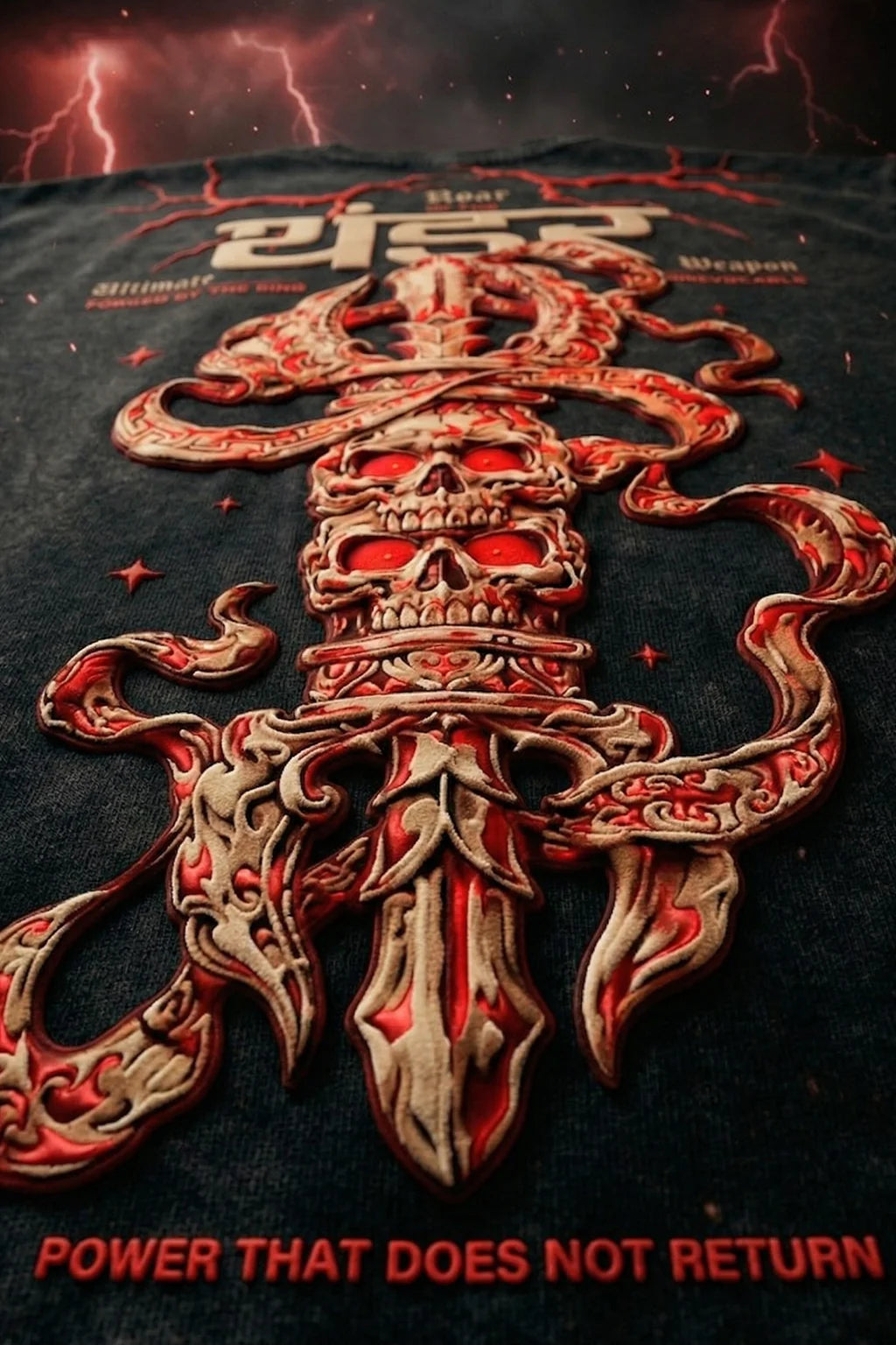 थंडर Black Acid Washed Puff Printed Exclusive T-shirt Epic Collection