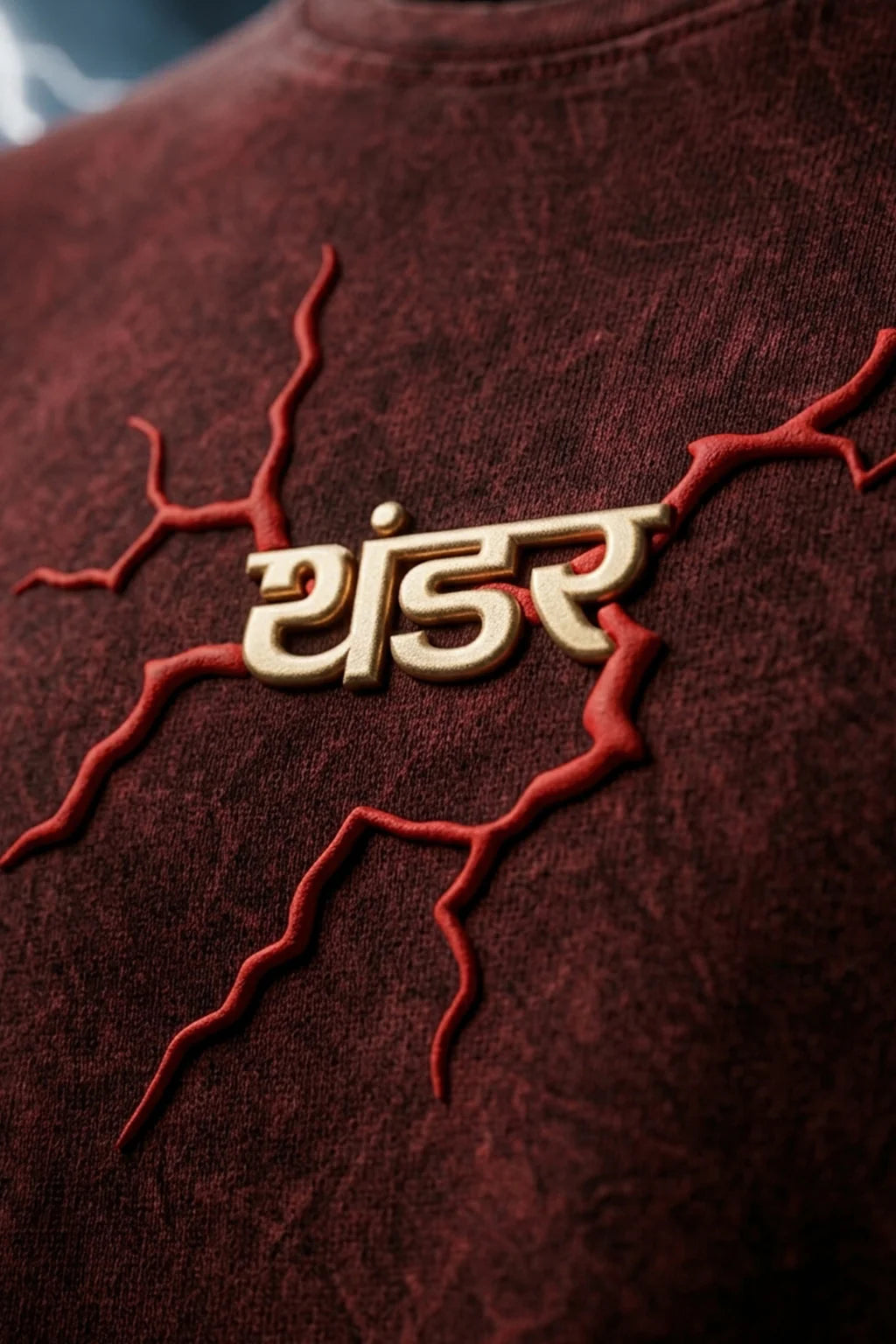 थंडर Maroon Acid Washed Puff Printed Exclusive T-shirt Epic Collection