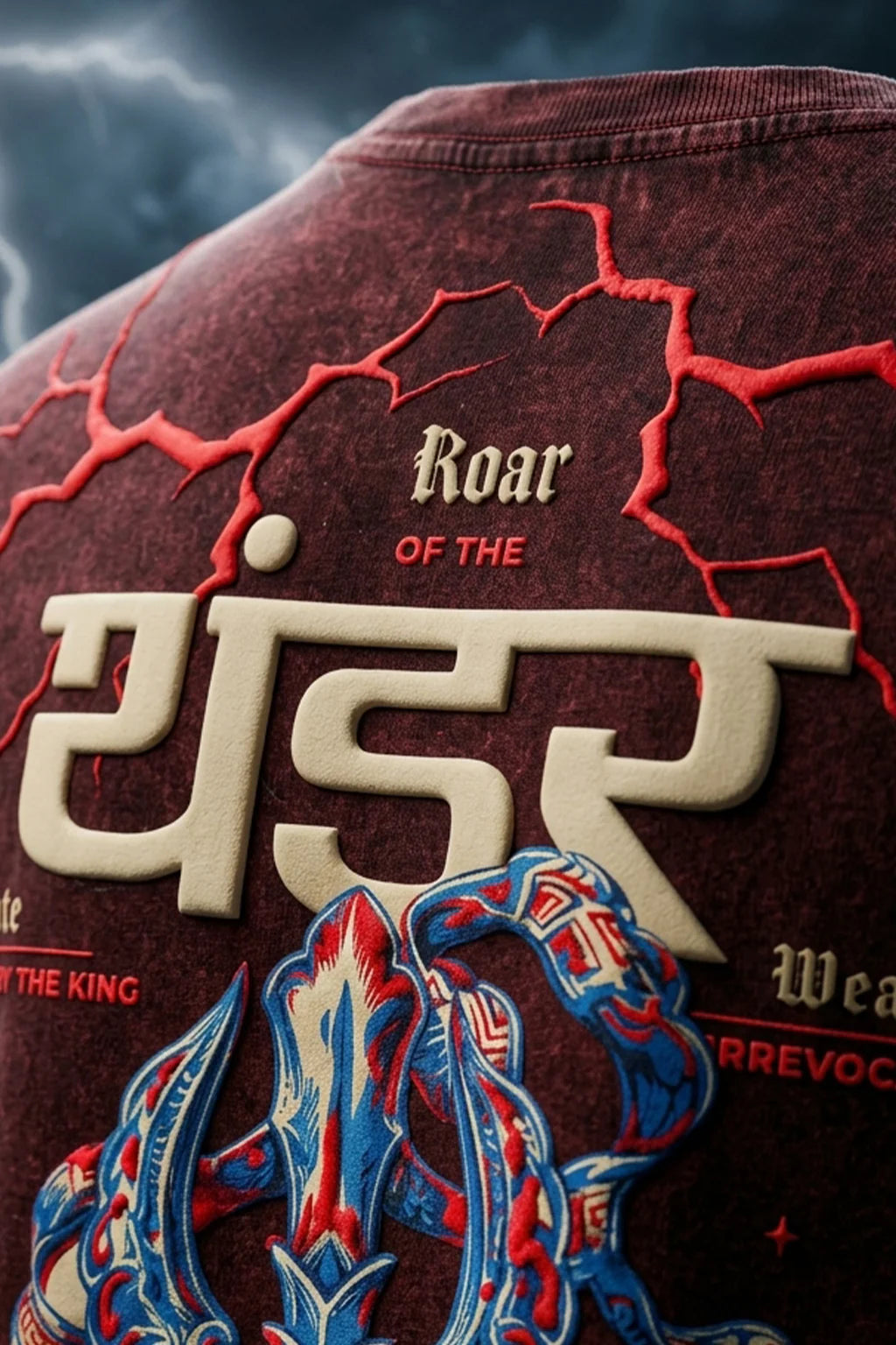 थंडर Maroon Acid Washed Puff Printed Exclusive T-shirt Epic Collection