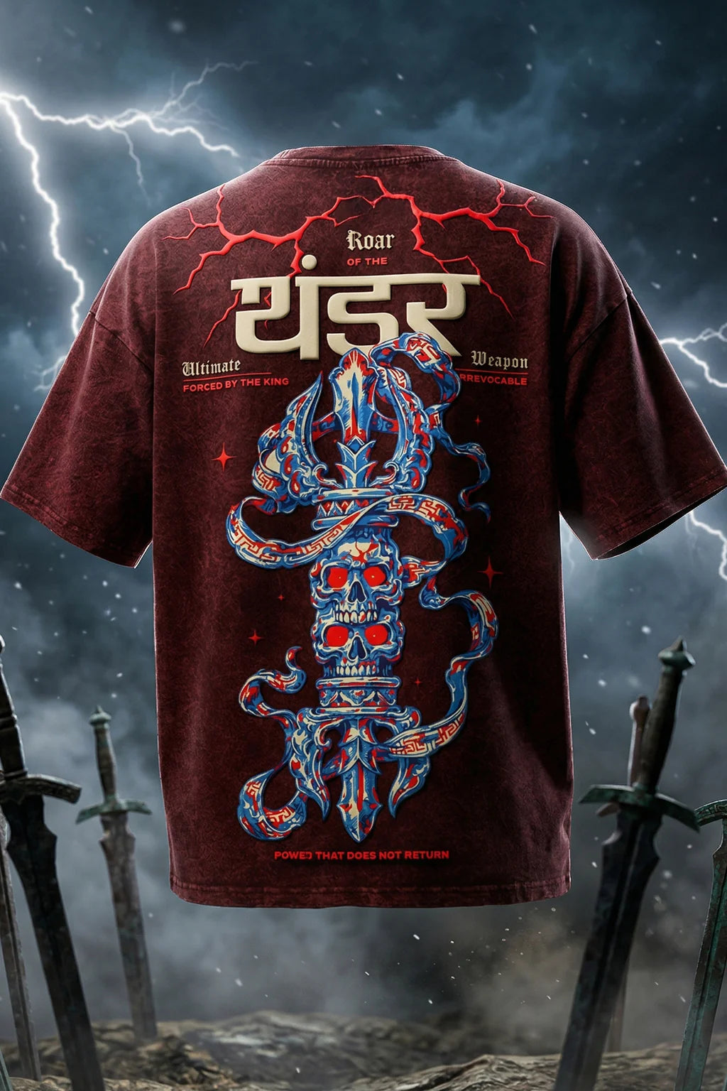 थंडर Maroon Acid Washed Puff Printed Exclusive T-shirt Epic Collection