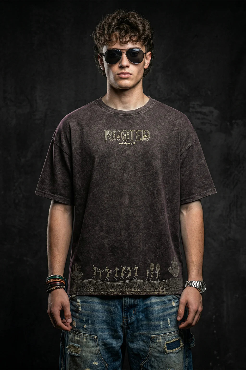 Rooted Brown Acid Washed Printed Exclusive T-shirt Epic Collection