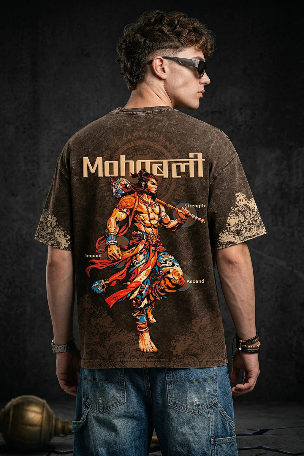 महाबली Brown Acid Washed Puff Printed Exclusive T-shirt Epic Collection