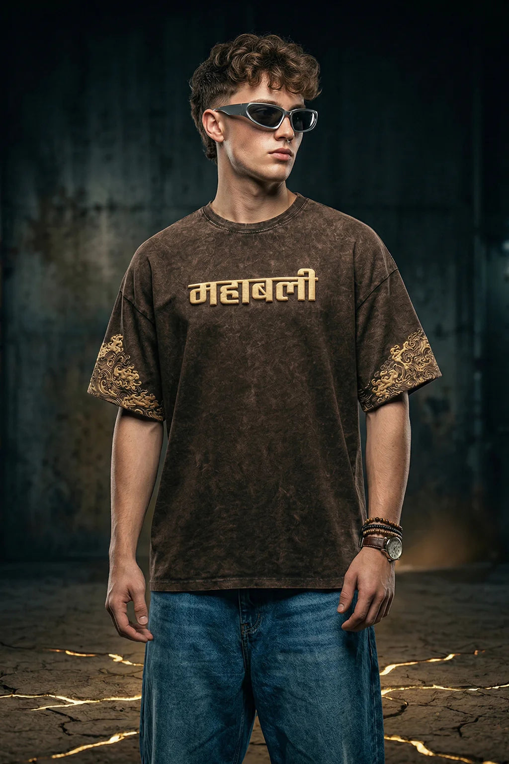 महाबली Brown Acid Washed Puff Printed Exclusive T-shirt Epic Collection