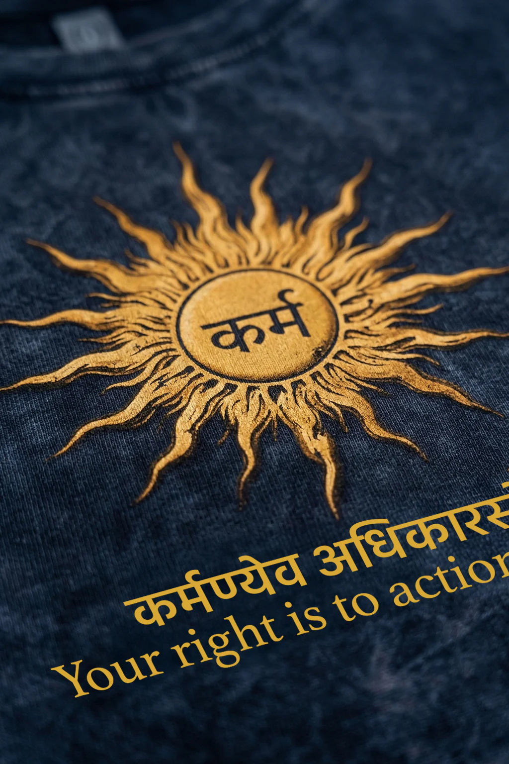 कर्म Navy Acid Washed Printed Exclusive T-shirt Epic Collection