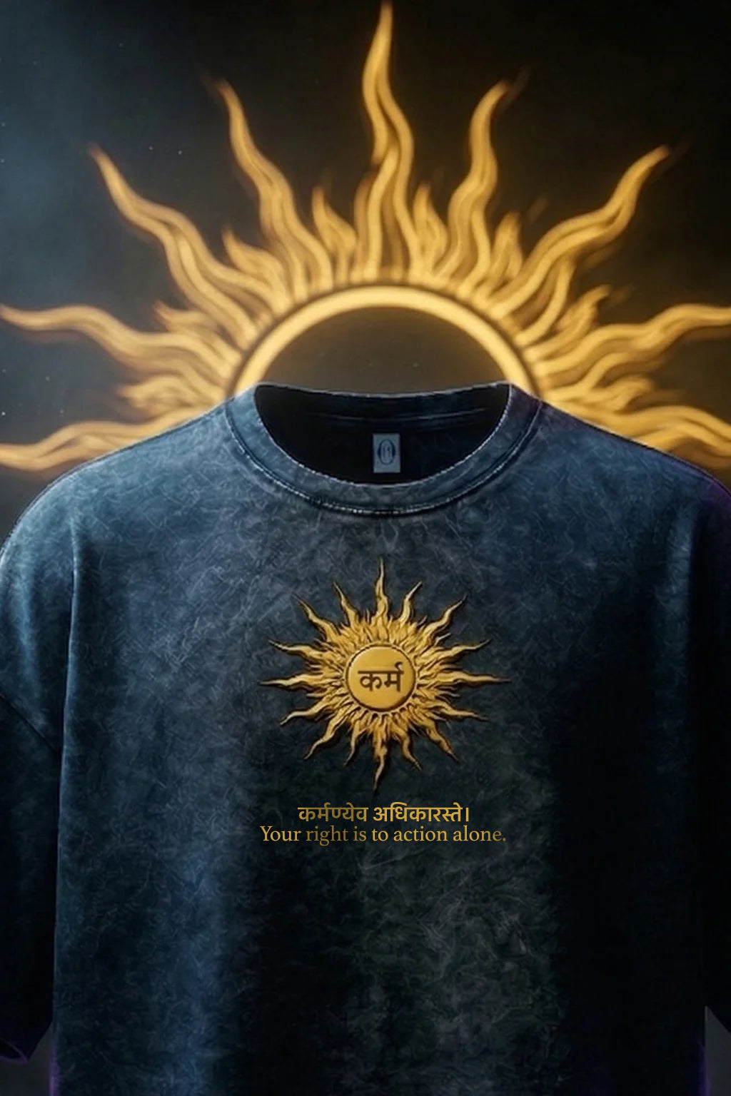 कर्म Navy Acid Washed Printed Exclusive T-shirt Epic Collection