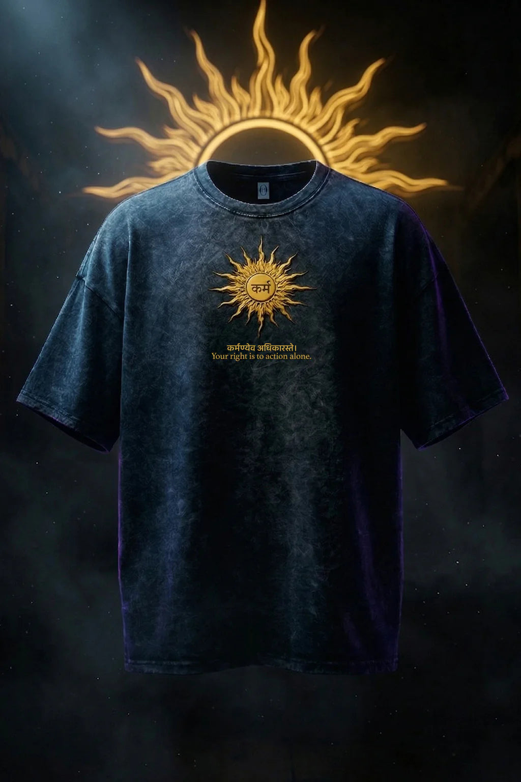 कर्म Navy Acid Washed Printed Exclusive T-shirt Epic Collection